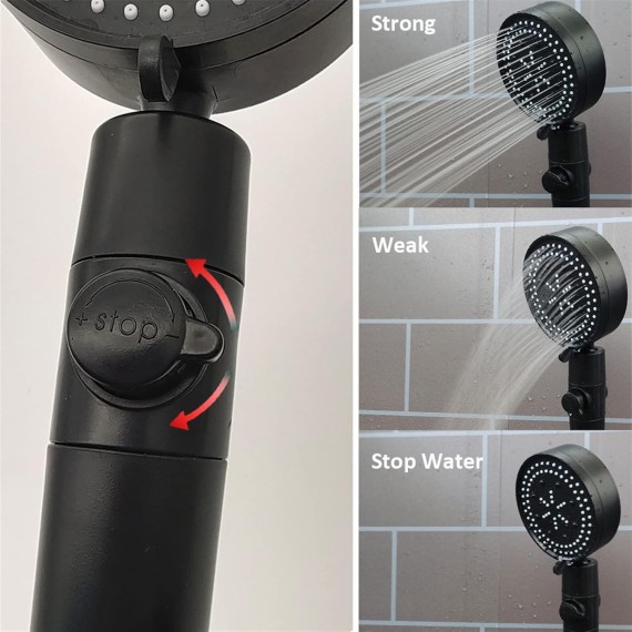 Black Shower Head 5 Modes Adjustable 360 Degrees Rotating with Stop Button Bathroom Showerhead High Pressure Filter Showers (Color : Silver)