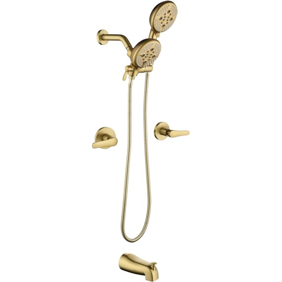 2 Handles Tub Shower Faucet Set Shower System with Tub Spout Bathtub Faucet Set Shower Tub Combo Set Complete Tub and Shower Trim Kit Brushed Gold