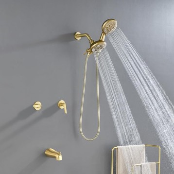 2 Handles Tub Shower Faucet Set Shower System with Tub Spout Bathtub Faucet Set Shower Tub Combo Set Complete Tub and Shower Trim Kit Brushed Gold