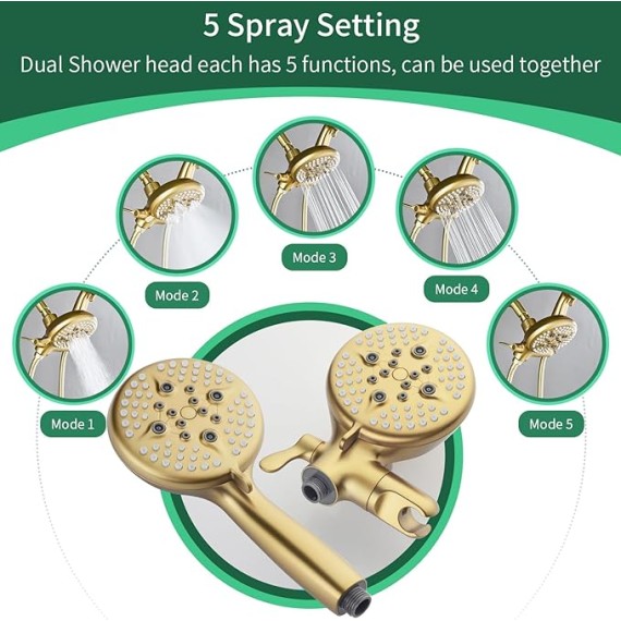 2 Handles Tub Shower Faucet Set Shower System with Tub Spout Bathtub Faucet Set Shower Tub Combo Set Complete Tub and Shower Trim Kit Brushed Gold