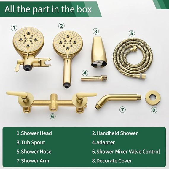 2 Handles Tub Shower Faucet Set Shower System with Tub Spout Bathtub Faucet Set Shower Tub Combo Set Complete Tub and Shower Trim Kit Brushed Gold