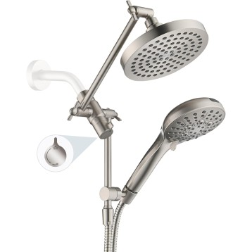 Rain Shower Head with Handheld Spray Built-in Power Wash, High Pressure Dual Shower Head with Adjustable Extension Arm, 3-Way Diverter, 9-Mode Handheld, 69” Long Hose, Brushed Nickel