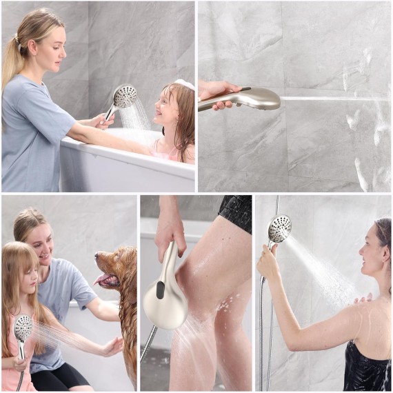 Rain Shower Head with Handheld Spray Built-in Power Wash, High Pressure Dual Shower Head with Adjustable Extension Arm, 3-Way Diverter, 9-Mode Handheld, 69” Long Hose, Brushed Nickel