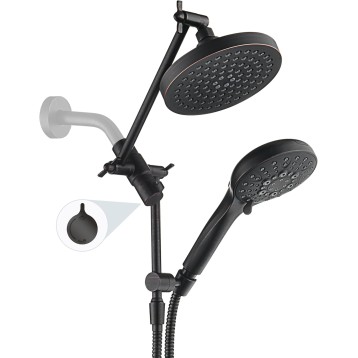 Rain Shower Head with Handheld Spray Built-in Power Wash, High Pressure Dual Shower Head with Height Adjustable Extension Arm, 3-Way Diverter, 9 Settings Handheld, 69” Long Hose, ORB