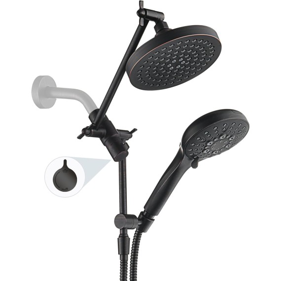 Rain Shower Head with Handheld Spray Built-in Power Wash, High Pressure Dual Shower Head with Height Adjustable Extension Arm, 3-Way Diverter, 9 Settings Handheld, 69” Long Hose, ORB