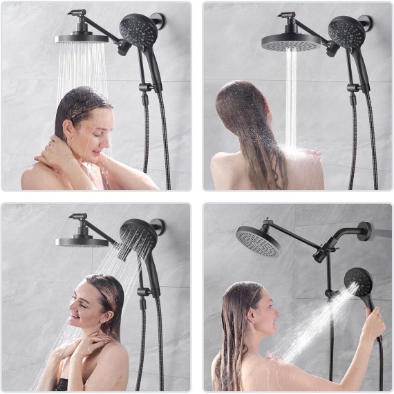 Rain Shower Head with Handheld Spray Built-in Power Wash, High Pressure Dual Shower Head with Height Adjustable Extension Arm, 3-Way Diverter, 9 Settings Handheld, 69” Long Hose, ORB