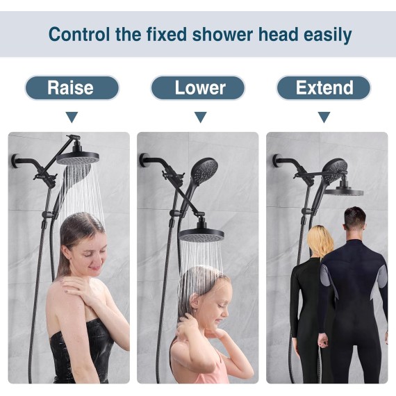 Rain Shower Head with Handheld Spray Built-in Power Wash, High Pressure Dual Shower Head with Height Adjustable Extension Arm, 3-Way Diverter, 9 Settings Handheld, 69” Long Hose, ORB