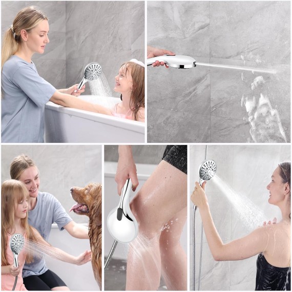 Rain Shower Head with Handheld Spray Built-in Power Wash, High Pressure Dual Shower Head with Height Adjustable Extension Arm, 3-Way Diverter, 9 Settings Handheld, 69” Long Hose, Chrome