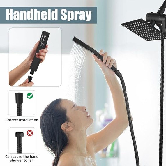 Shower Tub Faucet Set with Handheld Spray Shower System Single Shower Rainfall Head and Handle with Tub Spout Combo Rough-in Valve Included Shower Trim Kit 6 Inch Shower Head, Matte Black