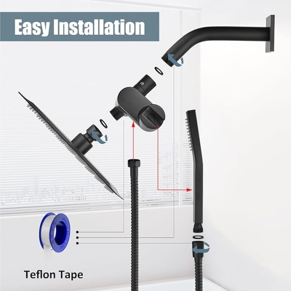 Shower Tub Faucet Set with Handheld Spray Shower System Single Shower Rainfall Head and Handle with Tub Spout Combo Rough-in Valve Included Shower Trim Kit 6 Inch Shower Head, Matte Black