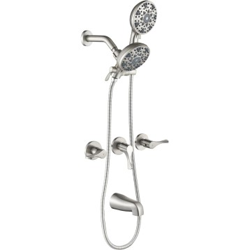 3 Handles Shower Faucet Set with Tub Spout Bathtub Shower Faucet Combo Set Shower System Complete Tub and Shower Trim Kit Brushed Nickel Wall Mounted Shower Fixtures