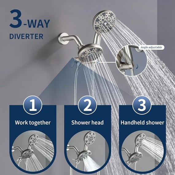 3 Handles Shower Faucet Set with Tub Spout Bathtub Shower Faucet Combo Set Shower System Complete Tub and Shower Trim Kit Brushed Nickel Wall Mounted Shower Fixtures