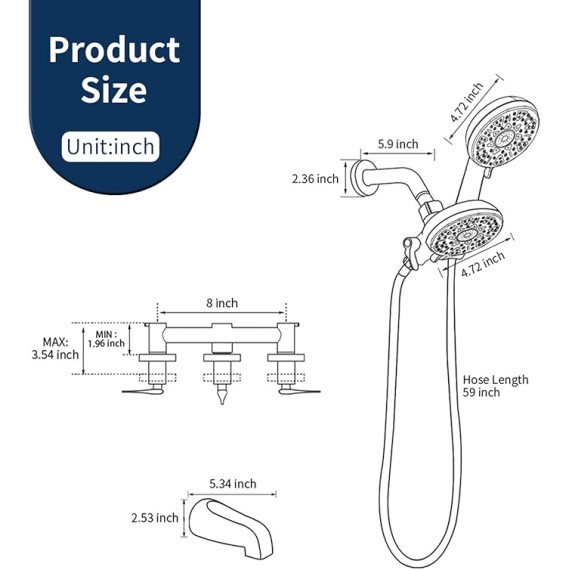 3 Handles Shower Faucet Set with Tub Spout Bathtub Shower Faucet Combo Set Shower System Complete Tub and Shower Trim Kit Brushed Nickel Wall Mounted Shower Fixtures