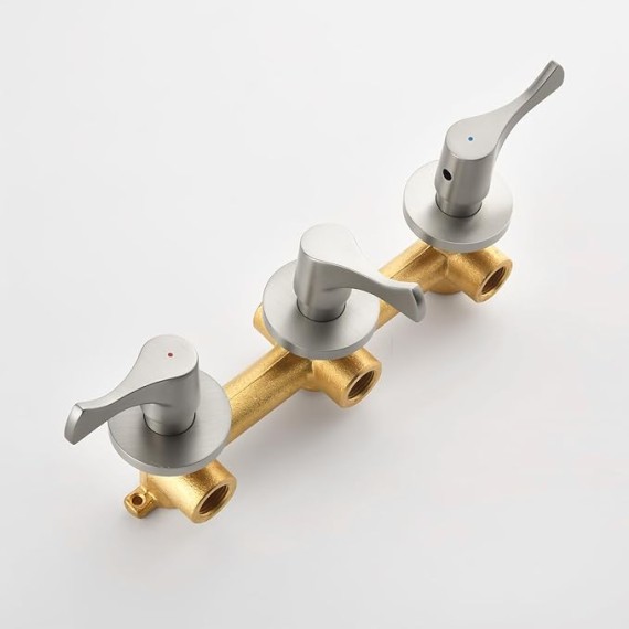 3 Handles Shower Faucet Set with Tub Spout Bathtub Shower Faucet Combo Set Shower System Complete Tub and Shower Trim Kit Brushed Nickel Wall Mounted Shower Fixtures