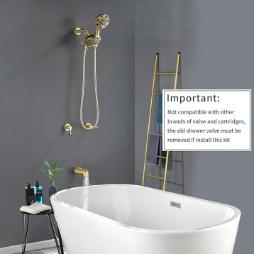 2 Handle Shower Faucet Set with Tub Spout Bathtub Shower Faucet Combo Set Shower System Complete Tub and Shower Trim Kit Brushed Gold Wall Mounted Shower Fixtures