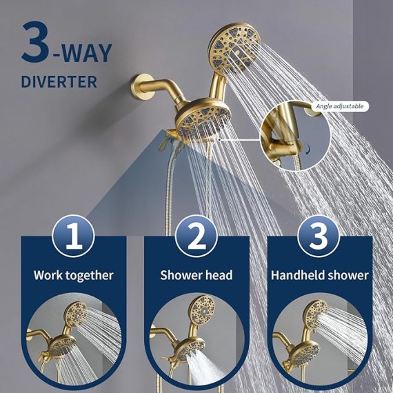 2 Handle Shower Faucet Set with Tub Spout Bathtub Shower Faucet Combo Set Shower System Complete Tub and Shower Trim Kit Brushed Gold Wall Mounted Shower Fixtures