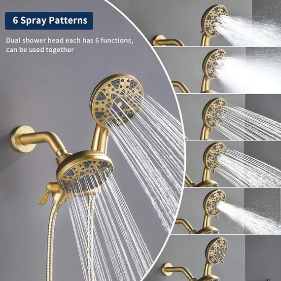 2 Handle Shower Faucet Set with Tub Spout Bathtub Shower Faucet Combo Set Shower System Complete Tub and Shower Trim Kit Brushed Gold Wall Mounted Shower Fixtures