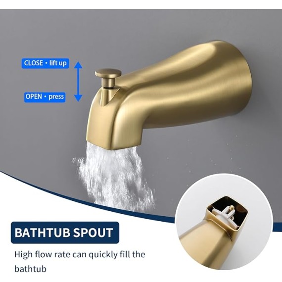 2 Handle Shower Faucet Set with Tub Spout Bathtub Shower Faucet Combo Set Shower System Complete Tub and Shower Trim Kit Brushed Gold Wall Mounted Shower Fixtures