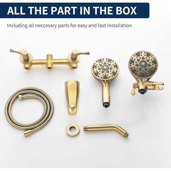 2 Handle Shower Faucet Set with Tub Spout Bathtub Shower Faucet Combo Set Shower System Complete Tub and Shower Trim Kit Brushed Gold Wall Mounted Shower Fixtures