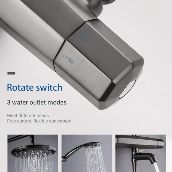 Thermostatic Shower Combo Set Wall Mounted Black Bathroom Shower Faucet Set with Rainfall Shower Head, Multifunction Handheld Shower, Bathtub Faucet