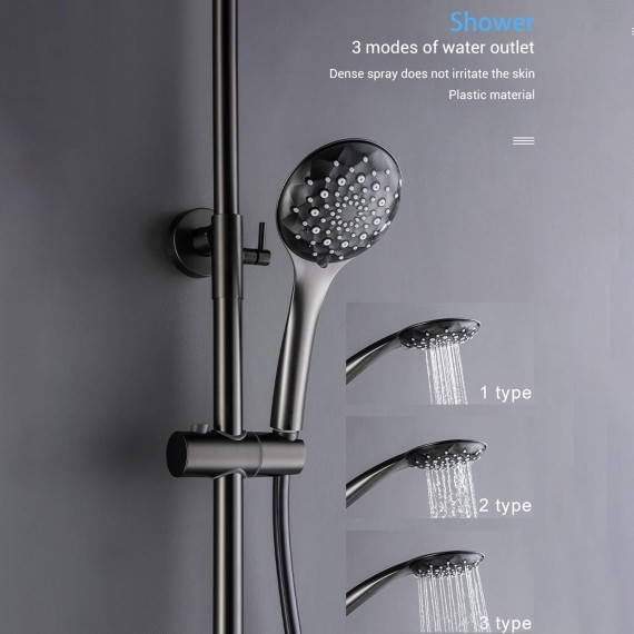 Thermostatic Shower Combo Set Wall Mounted Black Bathroom Shower Faucet Set with Rainfall Shower Head, Multifunction Handheld Shower, Bathtub Faucet