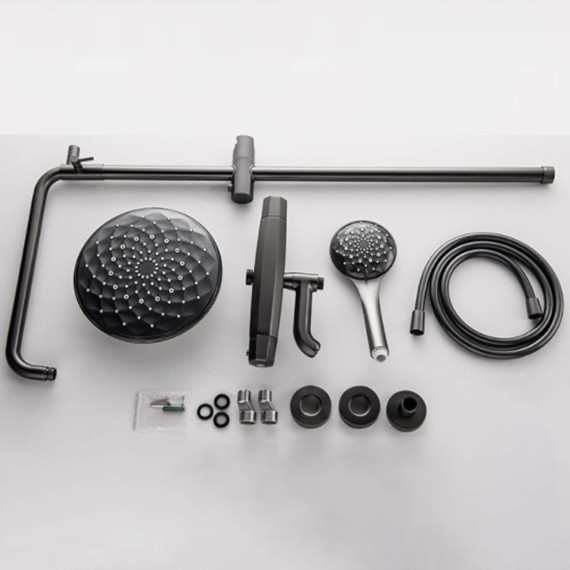 Thermostatic Shower Combo Set Wall Mounted Black Bathroom Shower Faucet Set with Rainfall Shower Head, Multifunction Handheld Shower, Bathtub Faucet