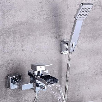 Bathtub Faucets Chrome Bath Shower Set Waterfall Bathtub Mixer Tap Dual Contral Shower Faucet Wall Mounted For Bathroom (Color : HS0087P)