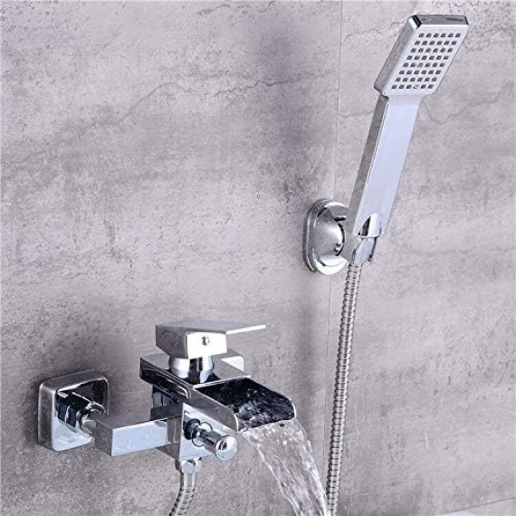 Bathtub Faucets Chrome Bath Shower Set Waterfall Bathtub Mixer Tap Dual Contral Shower Faucet Wall Mounted For Bathroom (Color : HS0087P)