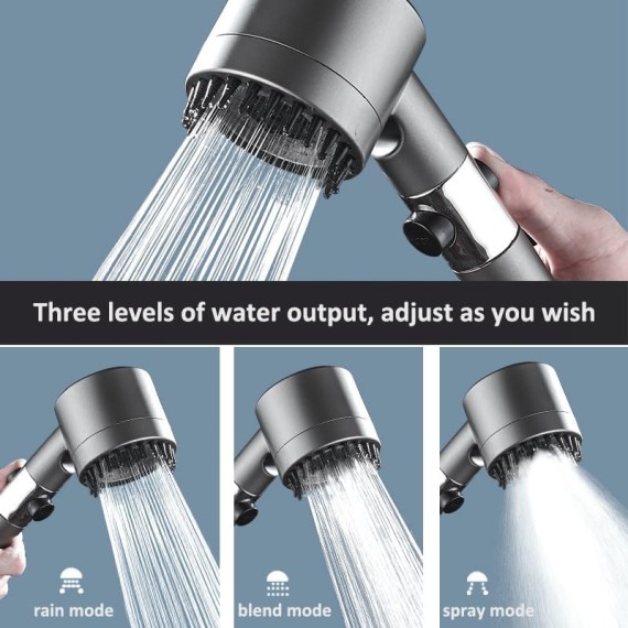 Handheld Showerhead Multifunctional Massage One Button Adjustment Pressure Turbocharge Skin Beauty with 3 Modes and Filter, Remove Chlorine, Enjoy Spa at Home