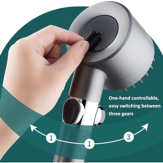 Handheld Showerhead Multifunctional Massage One Button Adjustment Pressure Turbocharge Skin Beauty with 3 Modes and Filter, Remove Chlorine, Enjoy Spa at Home