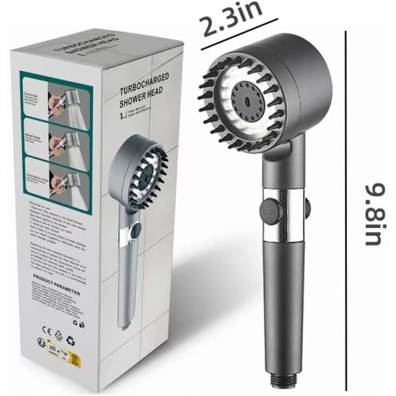 Handheld Showerhead Multifunctional Massage One Button Adjustment Pressure Turbocharge Skin Beauty with 3 Modes and Filter, Remove Chlorine, Enjoy Spa at Home