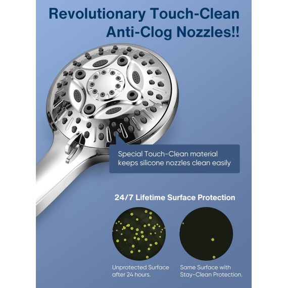 12 Inch Rain Shower Head - High Pressure Shower Head, Dual Shower Heads with 8 Modes Handheld Spray Combo - Upgrade Extension Arm Height Adjustable, Chrome