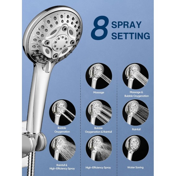 12 Inch Rain Shower Head - High Pressure Shower Head, Dual Shower Heads with 8 Modes Handheld Spray Combo - Upgrade Extension Arm Height Adjustable, Chrome