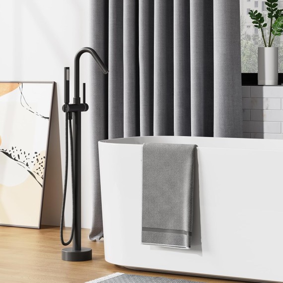 Freestanding Bathtub Faucet Tub Filler Matte Black Floor Mount Bathroom Faucets Brass Single Handle with Hand Shower,Standing Tub Faucet,cUPC Certified