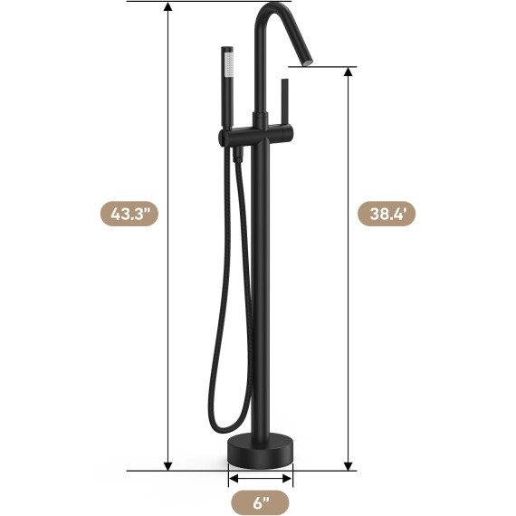Freestanding Bathtub Faucet Tub Filler Matte Black Floor Mount Bathroom Faucets Brass Single Handle with Hand Shower,Standing Tub Faucet,cUPC Certified