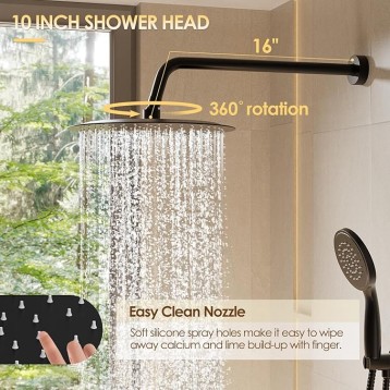 Shower System with Tub Spout, Wall Mounted Shower Faucet Set for Bathroom with 10 Inch Rain Shower Head and Handheld Shower Head Set, Matte Black