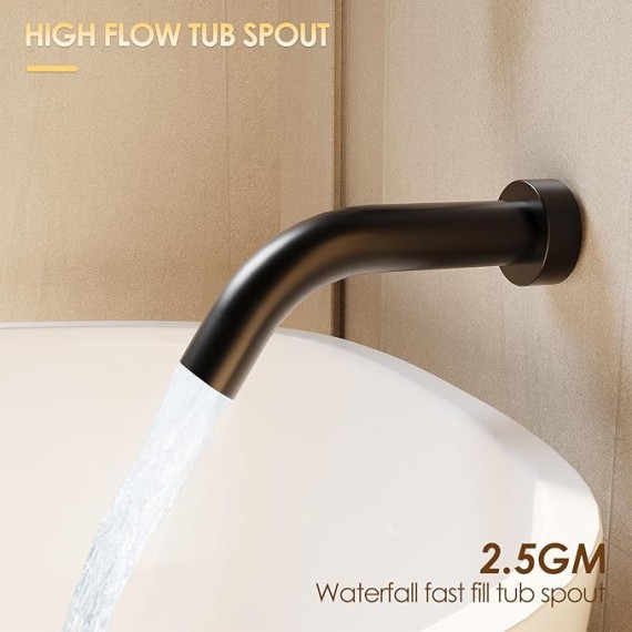 Shower System with Tub Spout, Wall Mounted Shower Faucet Set for Bathroom with 10 Inch Rain Shower Head and Handheld Shower Head Set, Matte Black