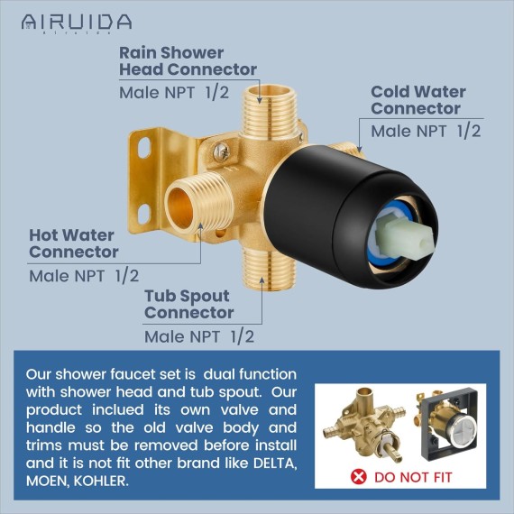 Square Single-Function Shower Handle Valve Wall Mount Brass Faucet Shower Rough-in Valve Shower Faucet Set with 8 Inch Rainfall Square Showerhead and Tub Spout Bathtub Faucet Kit