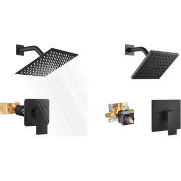 Shower Head and Handle Set Square Shower Faucet Set Bathroom Rainfall Shower System&Bathtub Shower Faucet Set,6 Inch Square Shower Trim Kit Single Handle Shower System