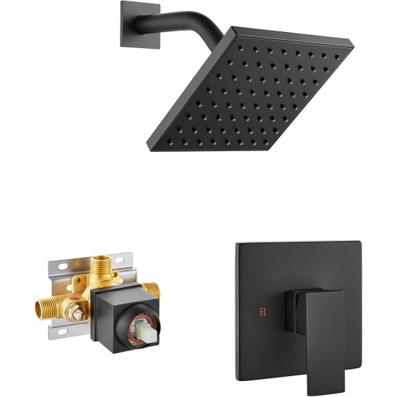 Shower Head and Handle Set Square Shower Faucet Set Bathroom Rainfall Shower System&Bathtub Shower Faucet Set,6 Inch Square Shower Trim Kit Single Handle Shower System