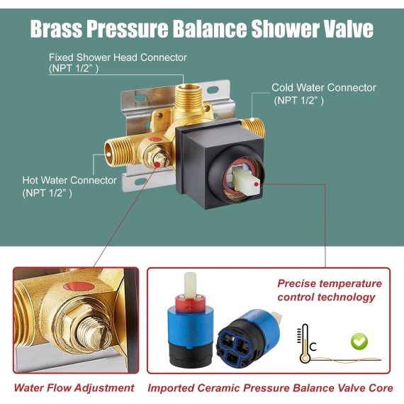 Shower Head and Handle Set Square Shower Faucet Set Bathroom Rainfall Shower System&Bathtub Shower Faucet Set,6 Inch Square Shower Trim Kit Single Handle Shower System