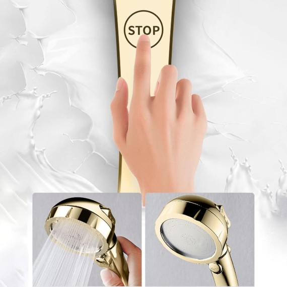 Luxury Bathroom Showerhead with Stop Button, High Pressure Rain 3 Mode Water Saving Hand Shower Heads