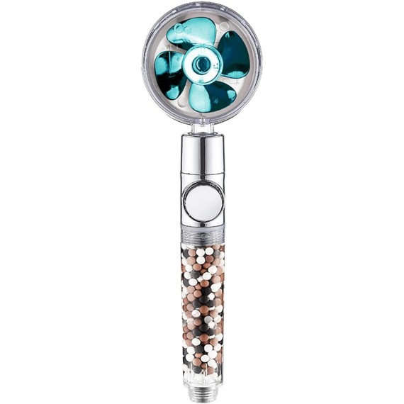 High Pressure Shower Head with Handheld, Angle-Adjustable Showerhead with Turbofan, Universal Shower Head with One-Click Pause Button (Blue)