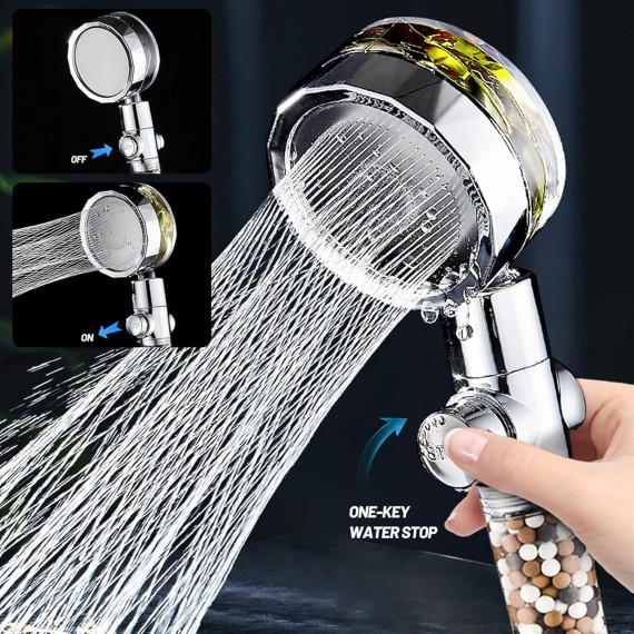 High Pressure Shower Head with Handheld, Angle-Adjustable Showerhead with Turbofan, Universal Shower Head with One-Click Pause Button (Blue)