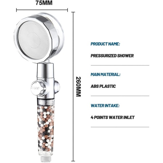 High Pressure Shower Head with Handheld, Angle-Adjustable Showerhead with Turbofan, Universal Shower Head with One-Click Pause Button (Blue)