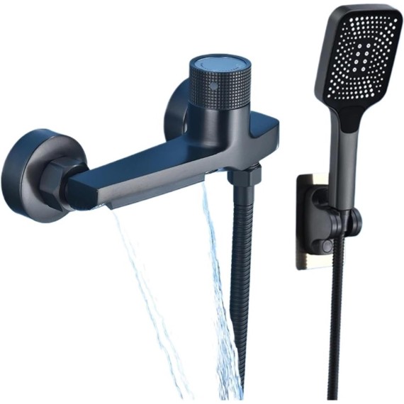 Gray Waterfall Bathtub Faucet With Hand Shower Brass Chrome Wall Mounted Bathroom Shower Mixer Tap Full Shower system Set(Chrome Shower Set)