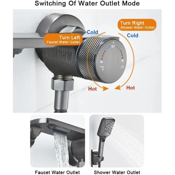 Gray Waterfall Bathtub Faucet With Hand Shower Brass Chrome Wall Mounted Bathroom Shower Mixer Tap Full Shower system Set(Chrome Set)