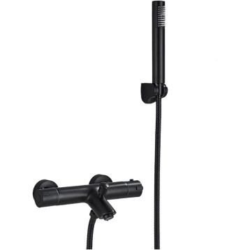 Black Thermostatic Shower Bath Mixer Set Bathroom Thermostatic Mixer Tap Hot And Cold Water Bathroom Mixer Valve Bathtub Faucet(Black Full Set A)
