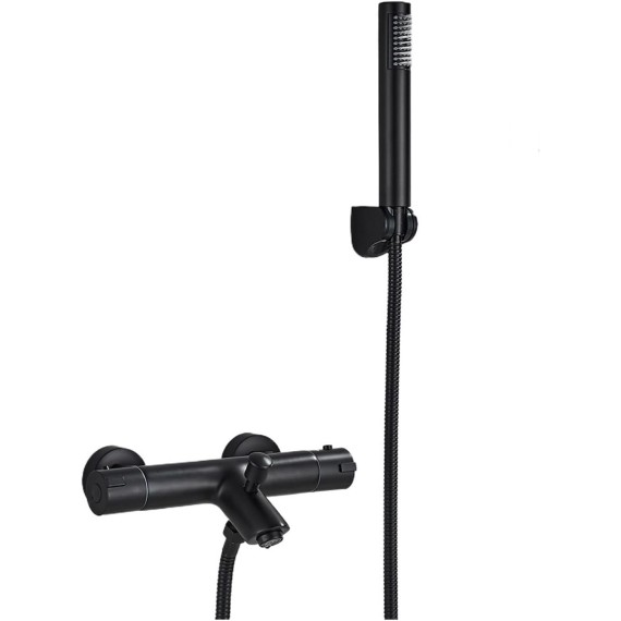 Black Thermostatic Shower Bath Mixer Set Bathroom Thermostatic Mixer Tap Hot And Cold Water Bathroom Mixer Valve Bathtub Faucet(Black Full Set A)