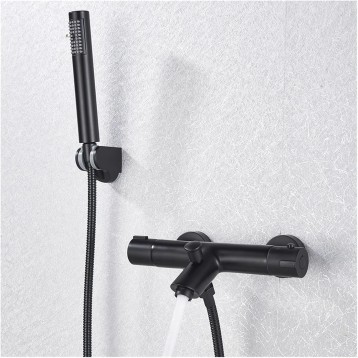 Black Thermostatic Shower Bath Mixer Set Bathroom Thermostatic Mixer Tap Hot And Cold Water Bathroom Mixer Valve Bathtub Faucet(Black Full Set A)
